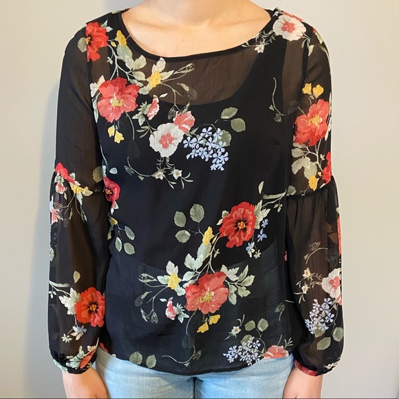Dynamite Size L Floral Sheer Blouse - Picture 2 of 6
